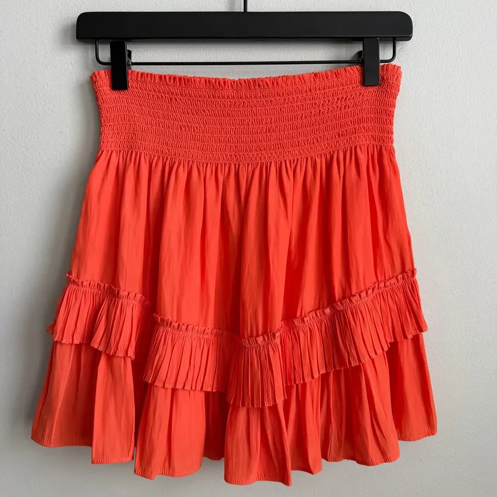 Ramy Brook Wendy Tiered Mini Skirt in Poppy Size Medium